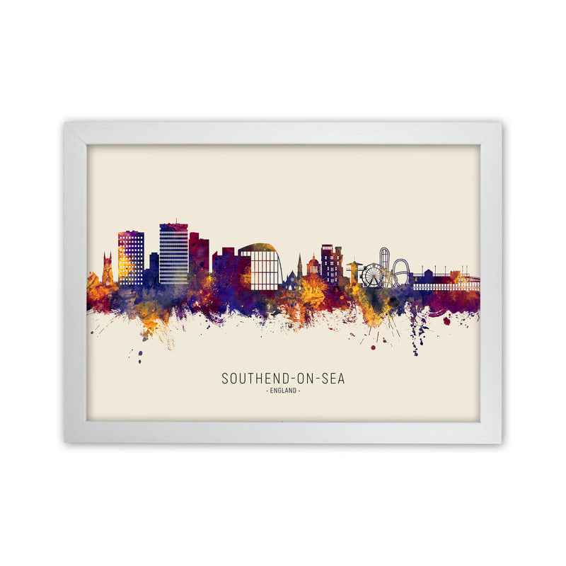 Southend-On-Sea England Skyline Autumn City Name Art Print by Michael Tompsett White Grain