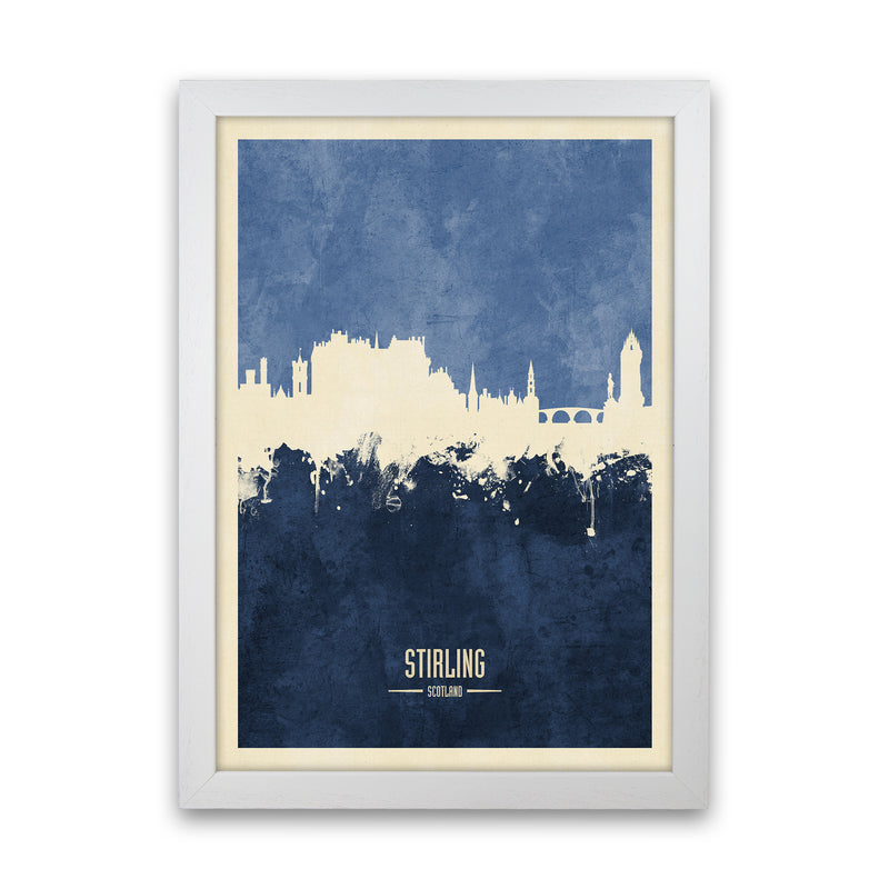 Stirling Scotland Skyline Portrait Navy Art Print by Michael Tompsett White Grain