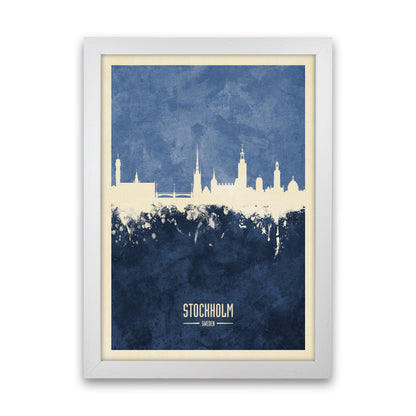 Stockholm Sweden Skyline Portrait Navy Art Print by Michael Tompsett White Grain