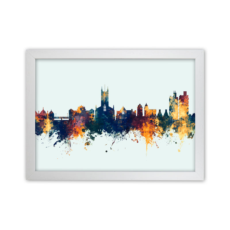 Stoke-On-Trent England Skyline Blue Orange Art Print by Michael Tompsett White Grain