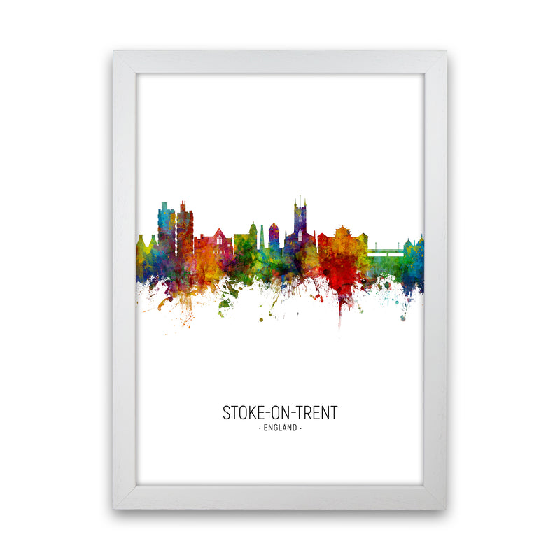 Stoke-On-Trent England Skyline Portrait Art Print by Michael Tompsett White Grain