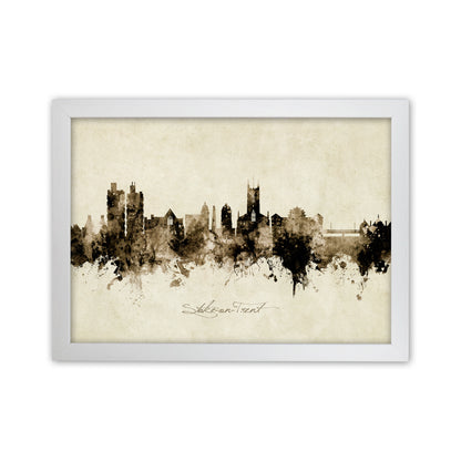 Stoke-On-Trent England Skyline Vintage Art Print by Michael Tompsett White Grain