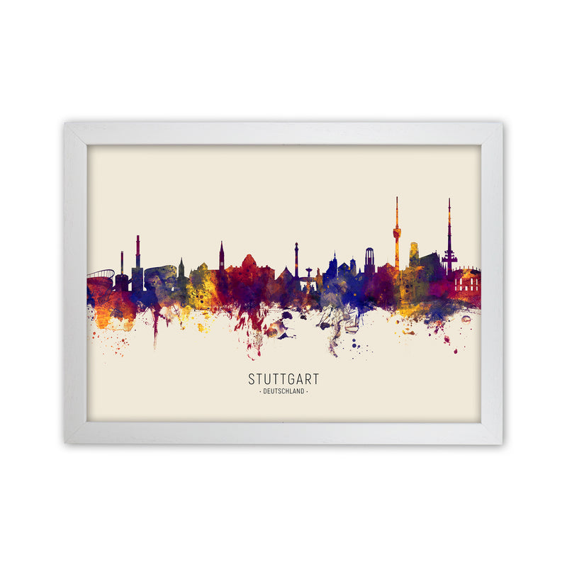 Stuttgart Deutschland Skyline Autumn City Name Art Print by Michael Tompsett White Grain