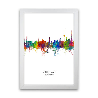 Stuttgart Germany Skyline Portrait Art Print by Michael Tompsett White Grain