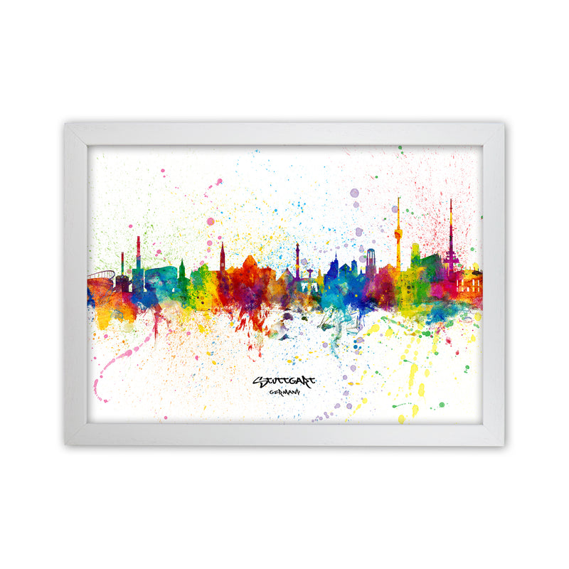 Stuttgart Germany Skyline Splash Art Print by Michael Tompsett White Grain