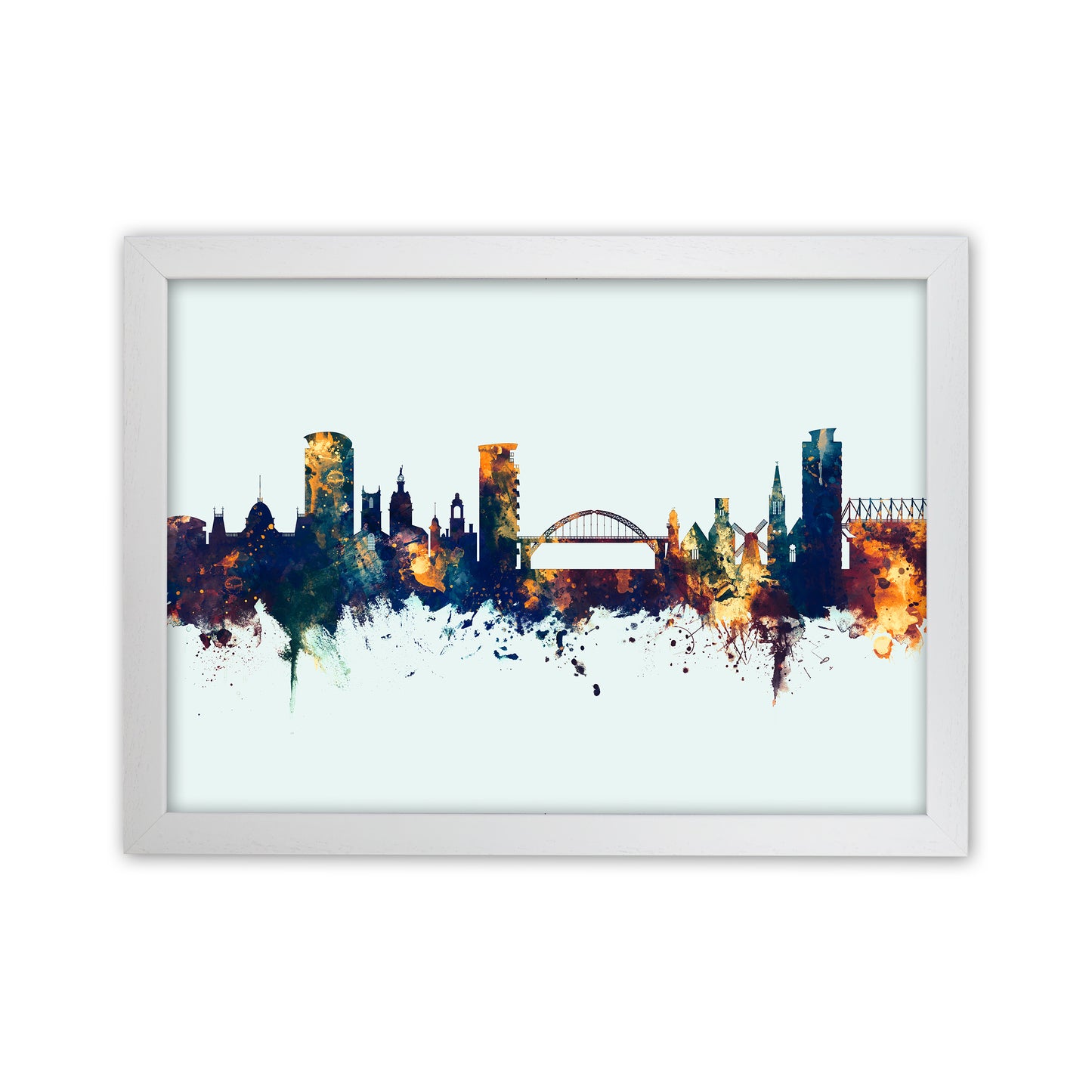 Sunderland England Skyline Blue Orange Art Print by Michael Tompsett White Grain