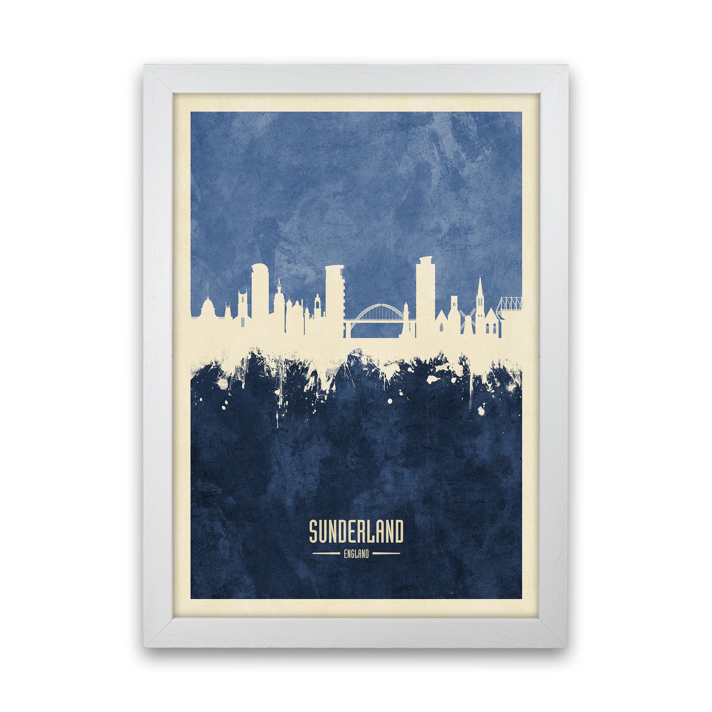 Sunderland England Skyline Portrait Navy Art Print by Michael Tompsett White Grain