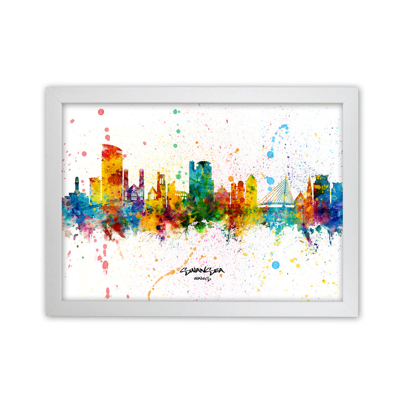 Swansea Wales Skyline Splash Art Print by Michael Tompsett White Grain