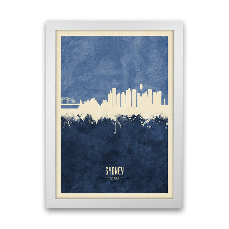 Sydney Australia Skyline Portrait Navy Art Print by Michael Tompsett White Grain