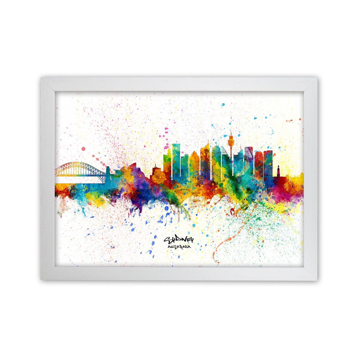Sydney Australia Skyline Splash Art Print by Michael Tompsett White Grain