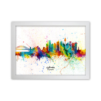 Sydney Australia Skyline Splash Art Print by Michael Tompsett White Grain