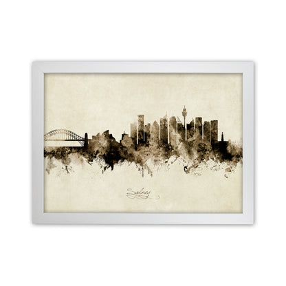 Sydney Australia Skyline Vintage Art Print by Michael Tompsett White Grain