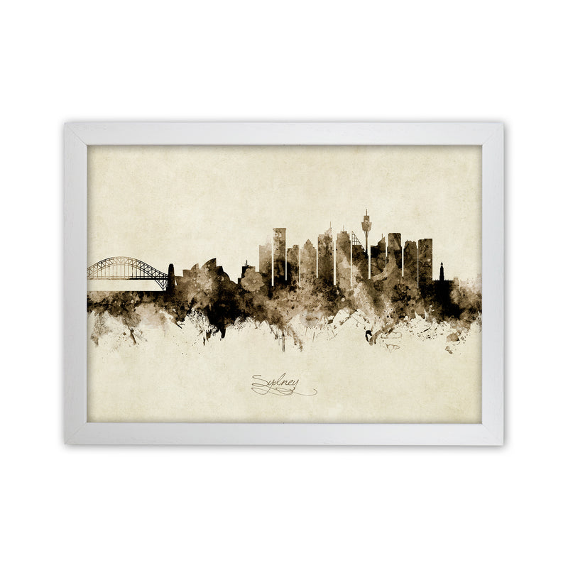 Sydney Australia Skyline Vintage Art Print by Michael Tompsett White Grain