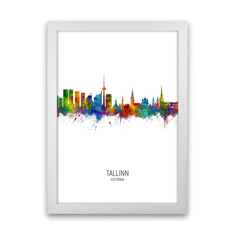 Tallinn Estonia Skyline Portrait Art Print by Michael Tompsett White Grain