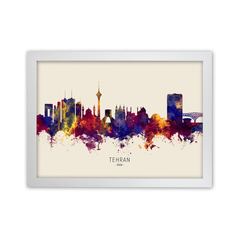 Tehran Iran Skyline Autumn City Name Art Print by Michael Tompsett White Grain