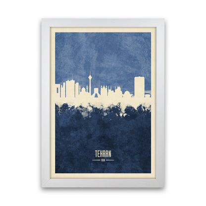 Tehran Iran Skyline Portrait Navy Art Print by Michael Tompsett White Grain