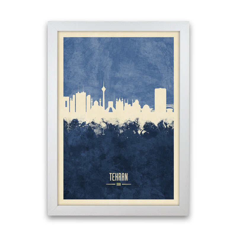 Tehran Iran Skyline Portrait Navy Art Print by Michael Tompsett White Grain