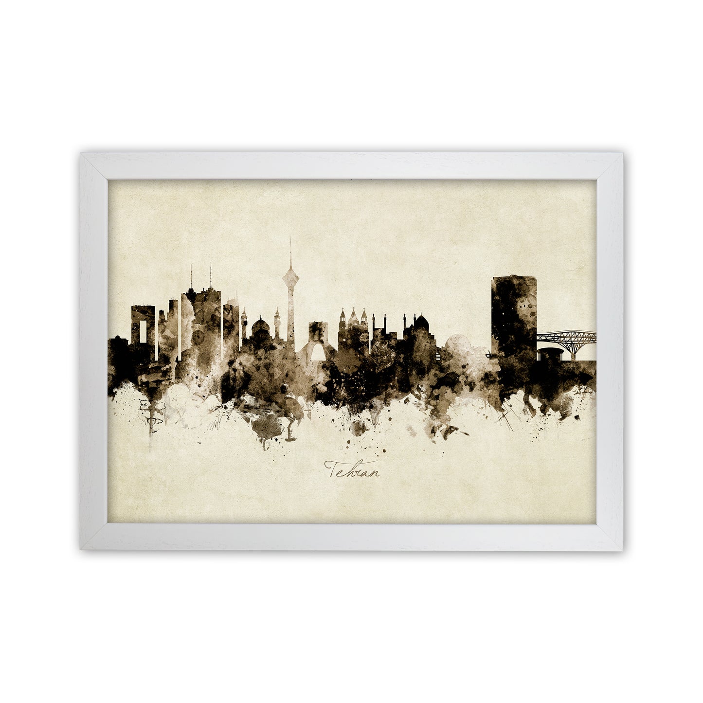Tehran Iran Skyline Vintage Art Print by Michael Tompsett White Grain