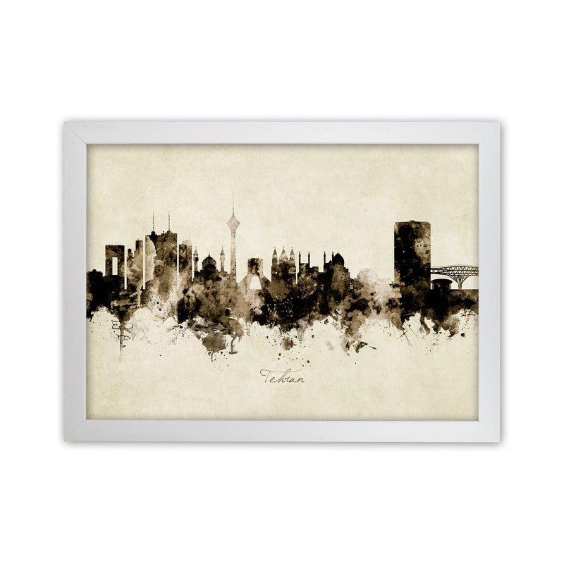 Tehran Iran Skyline Vintage Art Print by Michael Tompsett White Grain