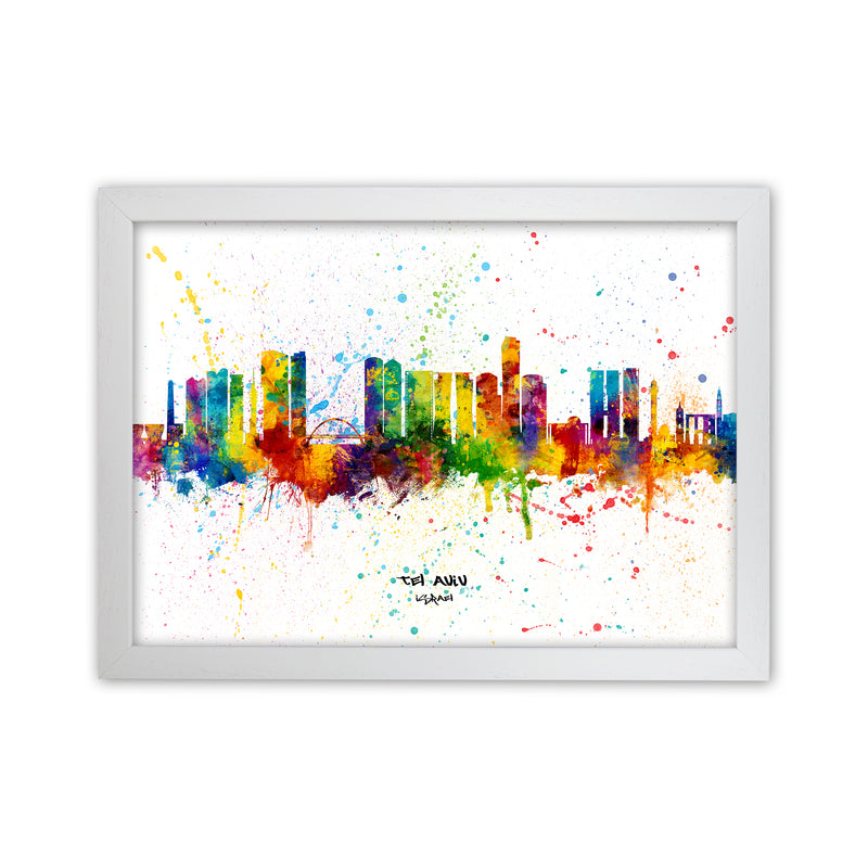 Tel Aviv Israel Skyline Splash Art Print by Michael Tompsett White Grain
