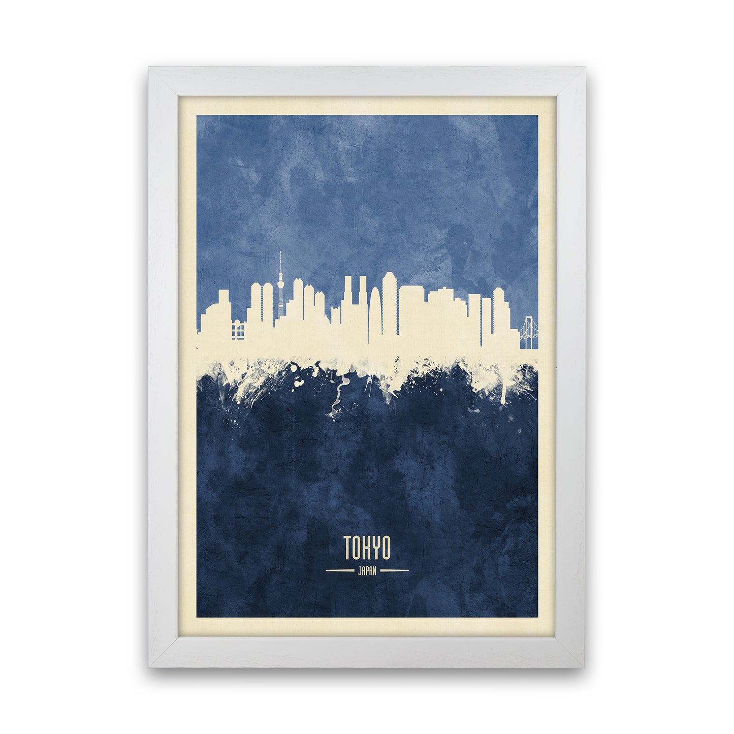 Tokyo Japan Skyline Portrait Navy Art Print by Michael Tompsett White Grain