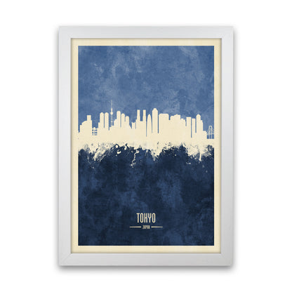 Tokyo Japan Skyline Portrait Navy Art Print by Michael Tompsett White Grain