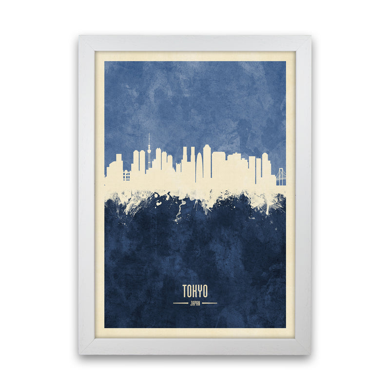 Tokyo Japan Skyline Portrait Navy Art Print by Michael Tompsett White Grain