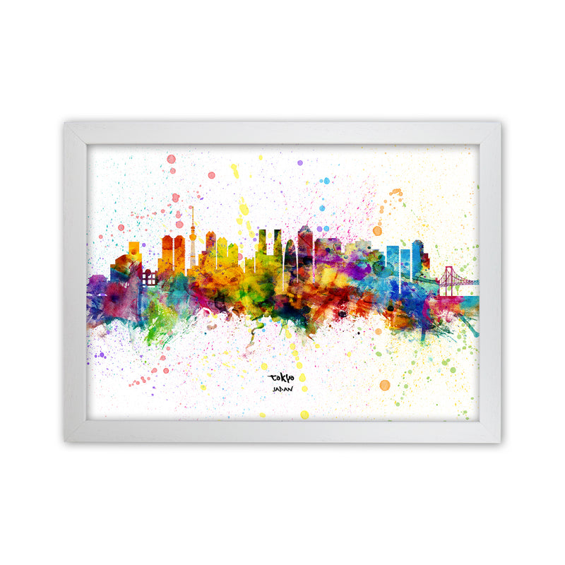 Tokyo Japan Skyline Splash Art Print by Michael Tompsett White Grain