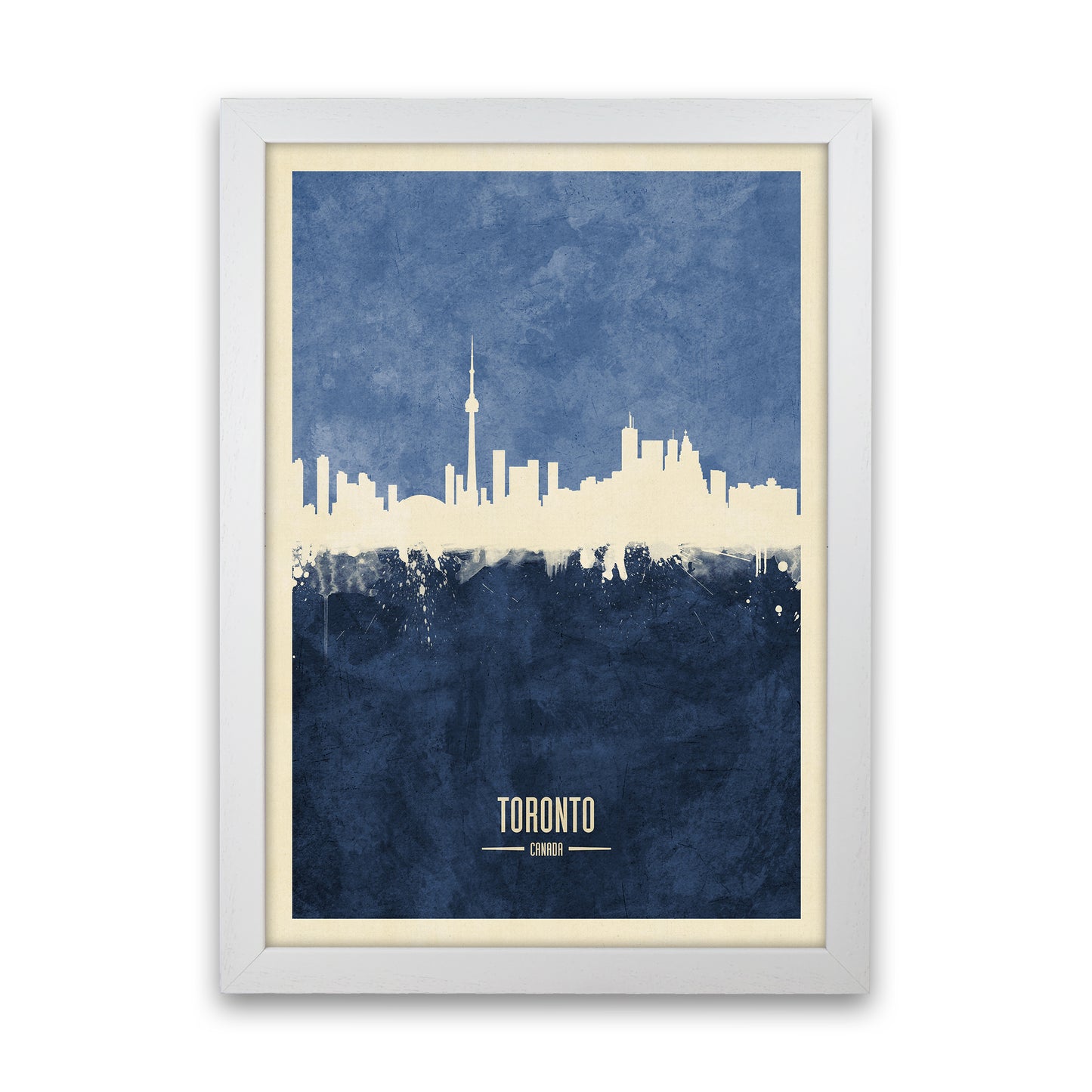 Toronto Canada Skyline Portrait Navy Art Print by Michael Tompsett White Grain