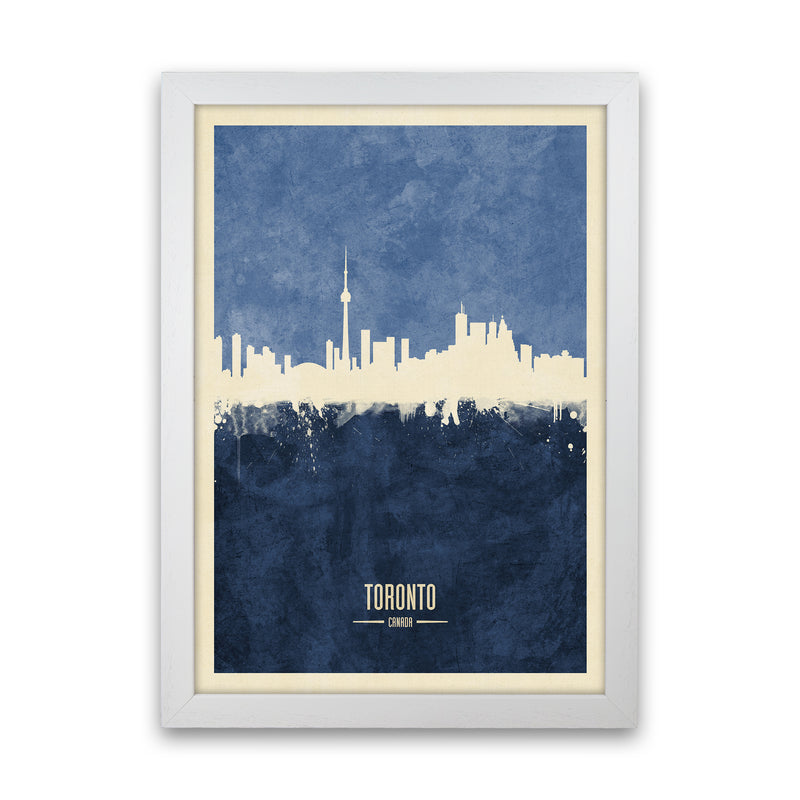 Toronto Canada Skyline Portrait Navy Art Print by Michael Tompsett White Grain