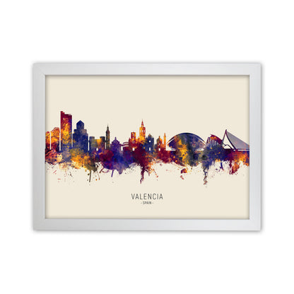Valencia Spain Skyline Autumn City Name Art Print by Michael Tompsett White Grain