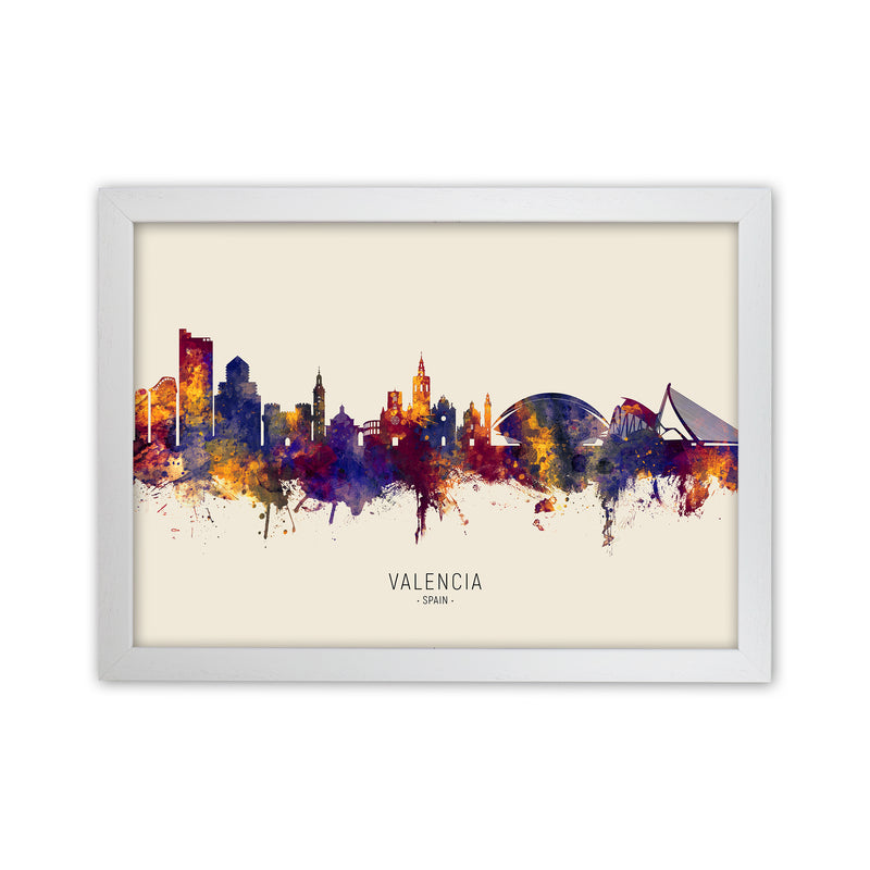 Valencia Spain Skyline Autumn City Name Art Print by Michael Tompsett White Grain