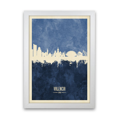 Valencia Spain Skyline Portrait Navy Art Print by Michael Tompsett White Grain