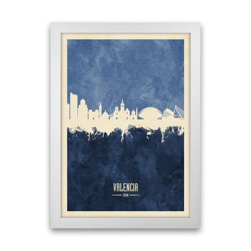 Valencia Spain Skyline Portrait Navy Art Print by Michael Tompsett White Grain