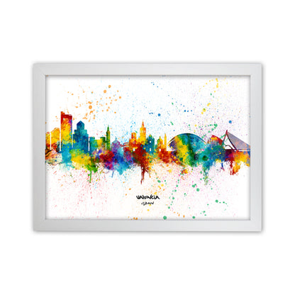 Valencia Spain Skyline Splash Art Print by Michael Tompsett White Grain