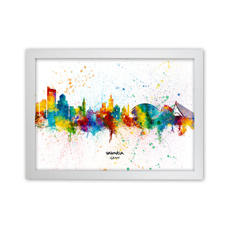 Valencia Spain Skyline Splash Art Print by Michael Tompsett White Grain