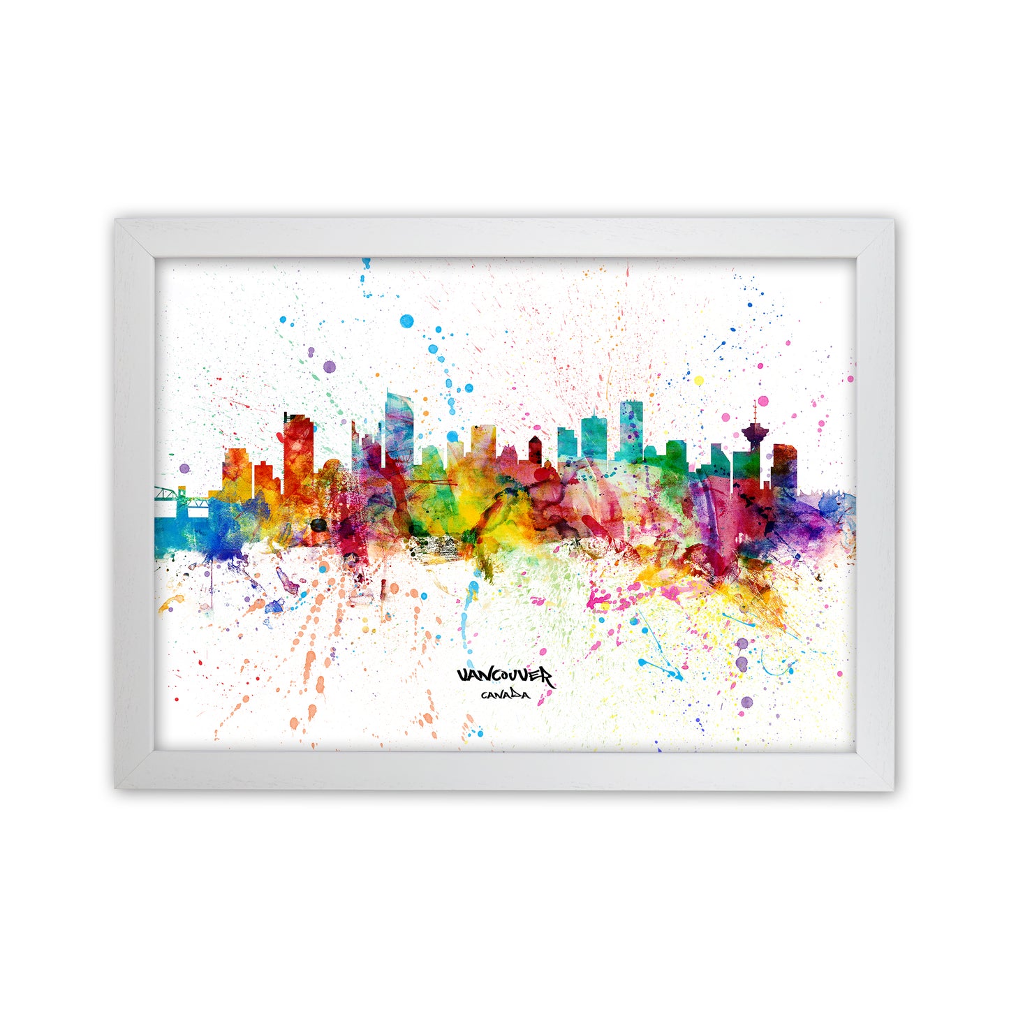 Vancouver Canada Skyline Splash Art Print by Michael Tompsett White Grain