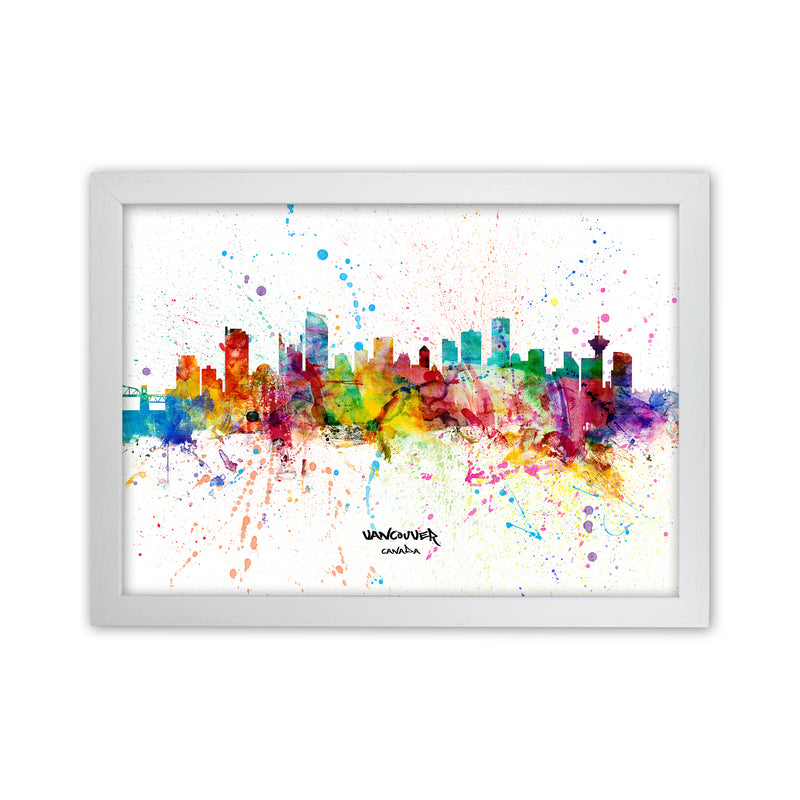 Vancouver Canada Skyline Splash Art Print by Michael Tompsett White Grain