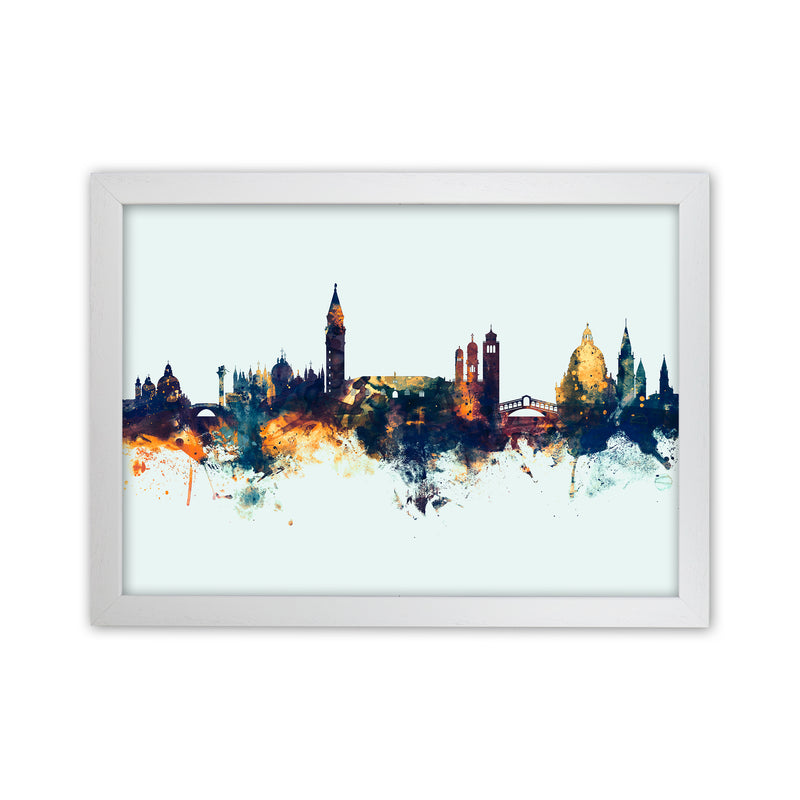 Venice Italy Skyline Blue Orange Art Print by Michael Tompsett White Grain