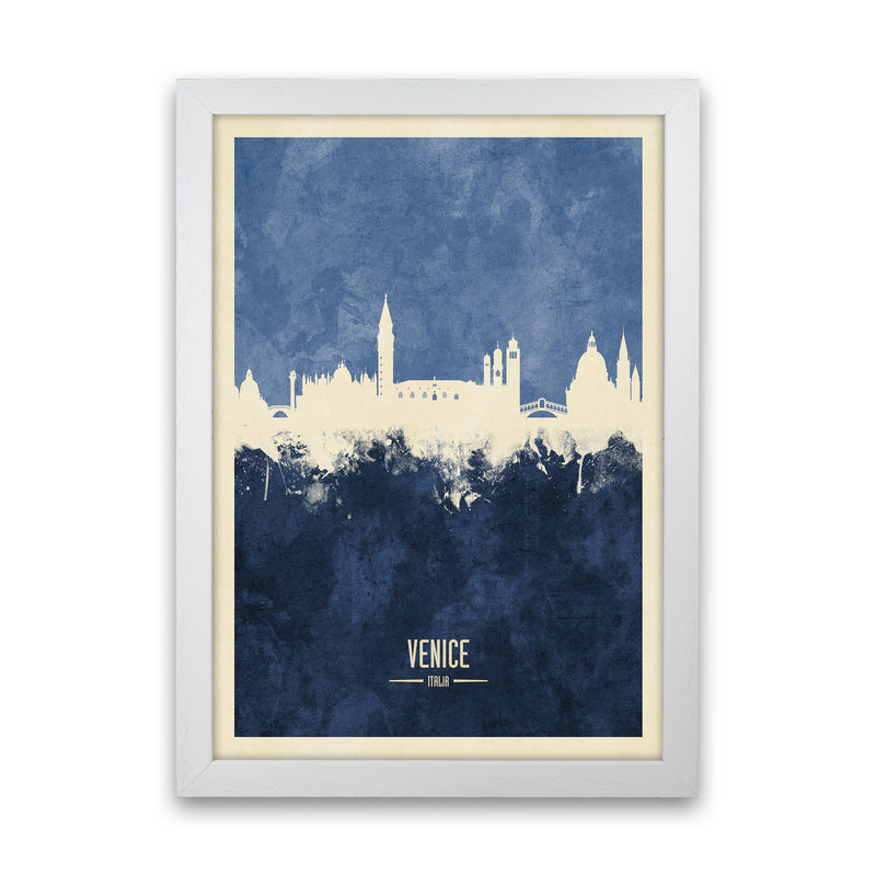 Venice Italy Skyline Portrait Navy Art Print by Michael Tompsett White Grain