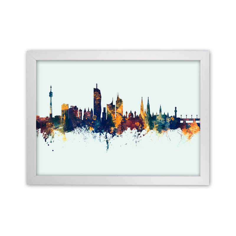 Vienna Austria Skyline Blue Orange Art Print by Michael Tompsett White Grain