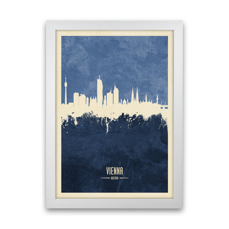 Vienna Austria Skyline Portrait Navy Art Print by Michael Tompsett White Grain