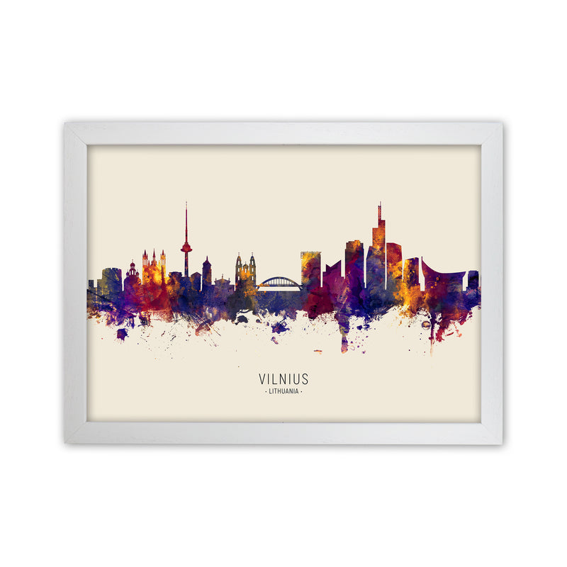Vilnius Lithuania Skyline Autumn City Name Art Print by Michael Tompsett White Grain