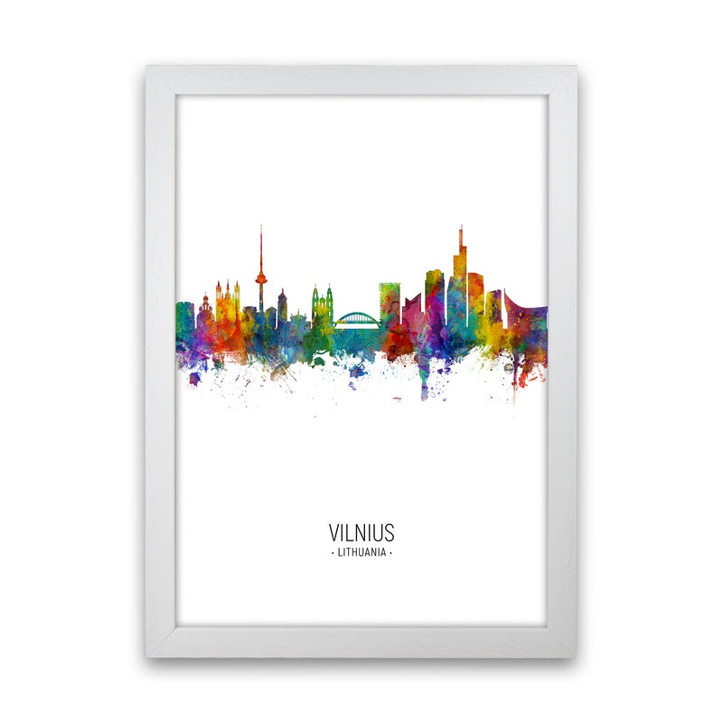 Vilnius Lithuania Skyline Portrait Art Print by Michael Tompsett White Grain