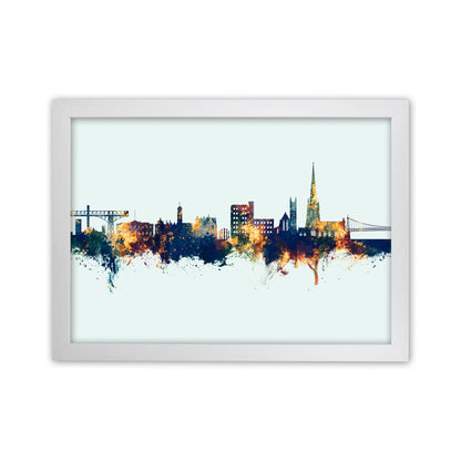 Warrington England Skyline Blue Orange Art Print by Michael Tompsett White Grain