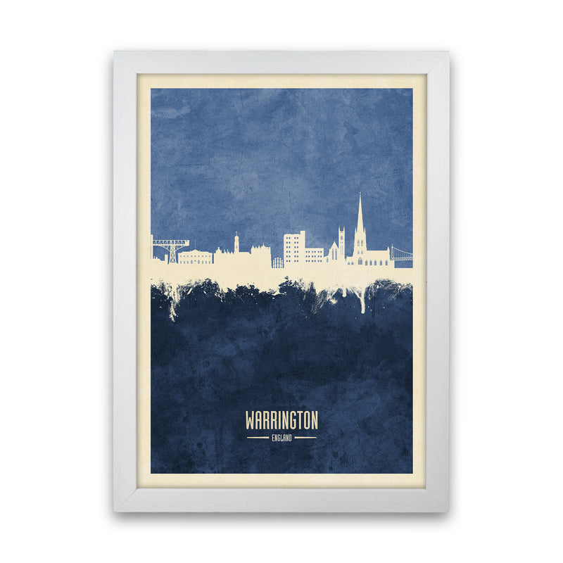 Warrington England Skyline Portrait Navy Art Print by Michael Tompsett White Grain