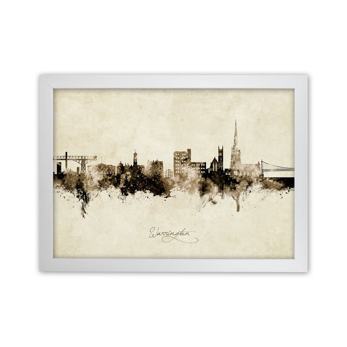 Warrington England Skyline Vintage Art Print by Michael Tompsett White Grain