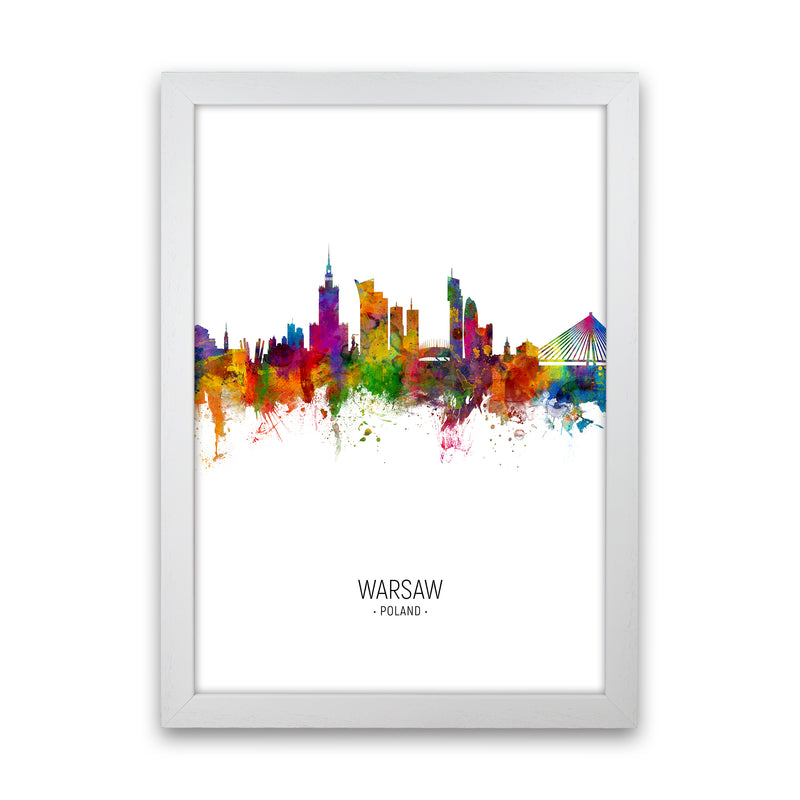 Warsaw Poland Skyline Portrait Art Print by Michael Tompsett White Grain