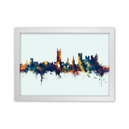 Warwick England Skyline Blue Orange Art Print by Michael Tompsett White Grain