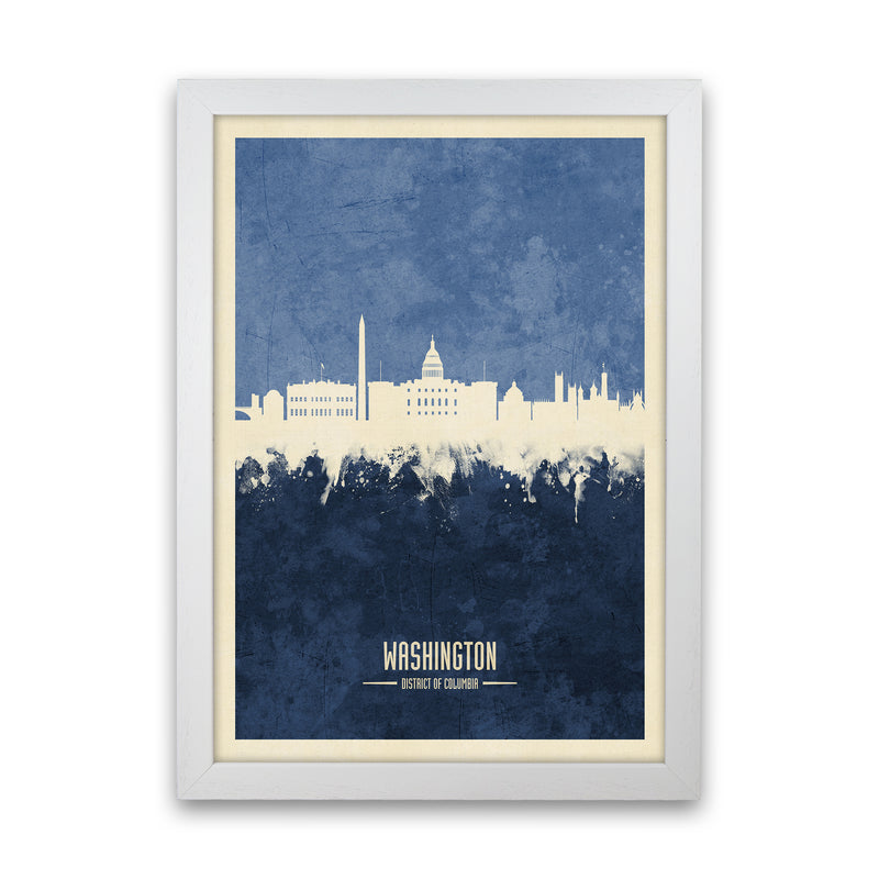 Washington Dc Skyline Portrait Navy Art Print by Michael Tompsett White Grain